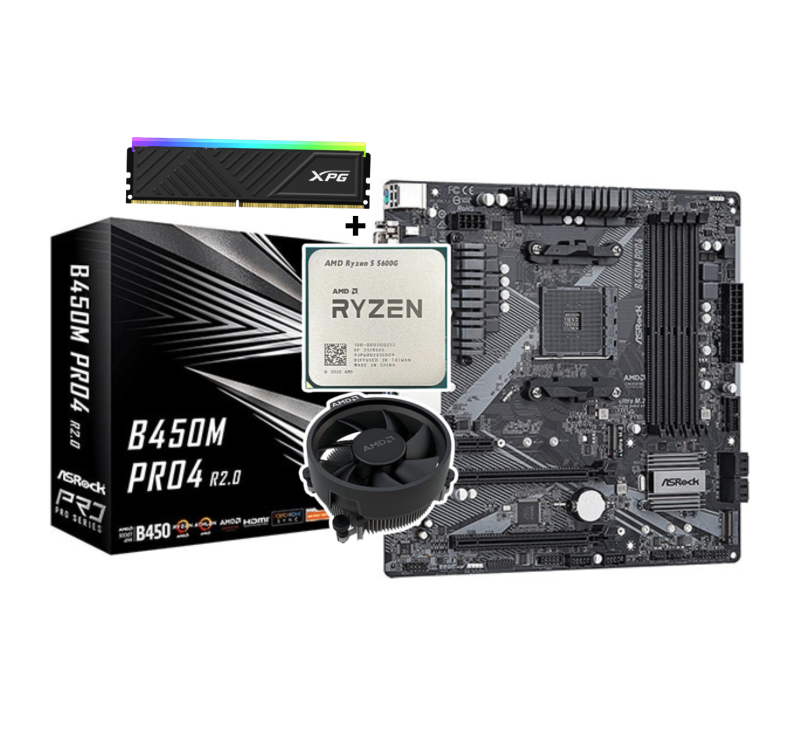 COMBO COMPOSSANT CPU AMD Ryzen 5 5600G MPK + CARTE MERE ASRock B450M Pro4 R2.0 + RAM XPG SPECTRIX D35G 16GB DDR4 RGB