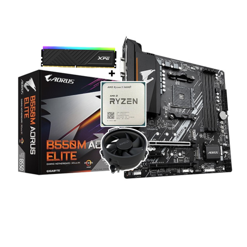 COMBO COMPOSSANT CPU AMD Ryzen 5 5600GT BOX + CARTE MERE Gigabyte B550M AORUS ELITE + RAM XPG SPECTRIX D35G 16GB DDR4 RGB (Copie)