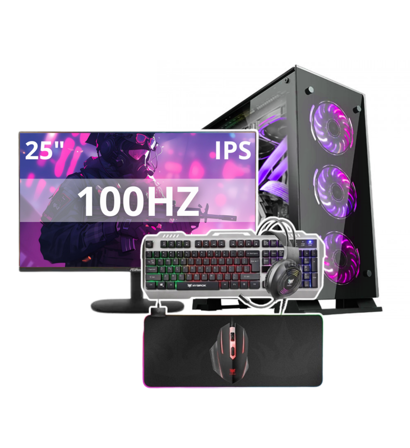 SETUP COMPLET CONFIG PC HYBROK SHADOW ARGB Intel Core i5-10400F RTX 3060 12GB / 16GB 500GB SSD PSU 750W + MONITEUR ASROCK CL25FF 100HZ + PACK GAMER Hybrok HPG100 RGB